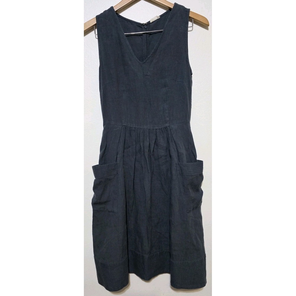Naïf Elsa Dress Linen Coastal Tank Sleeveless‎ Nautical Gray XS Pockets Cottage